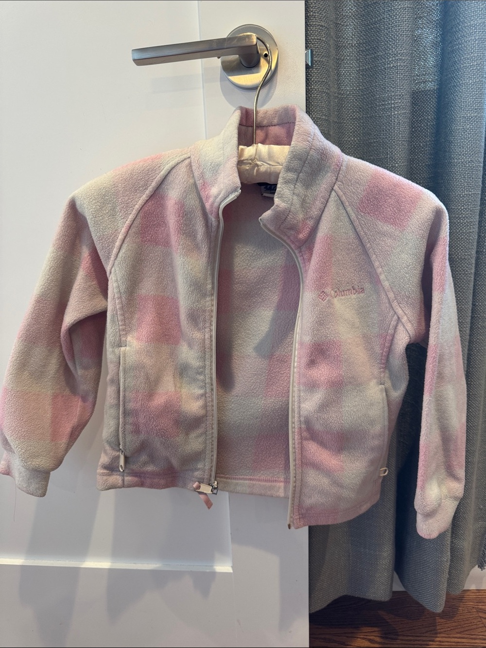 Columbia Girls' Pink and White Plaid Fleece Jacket